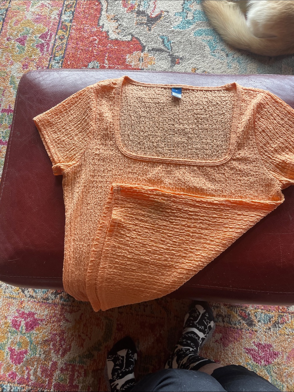 OLD NAVY Lightweight Orange Knit Square-Neck Top, Size M